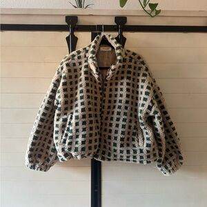 Butter Melon Checkered Oversized Fleece Jacket